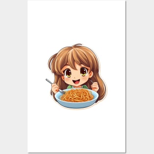 Cute Girl Eating Spaghetti Posters and Art